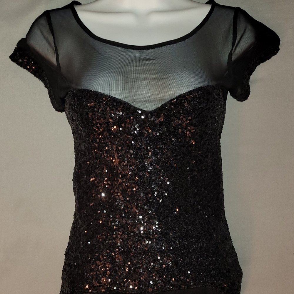 Bebe Sequin/Mesh bodysuit XS